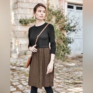 J. Jill Mixed Media Gingham Plaid Long Sleeve Dress